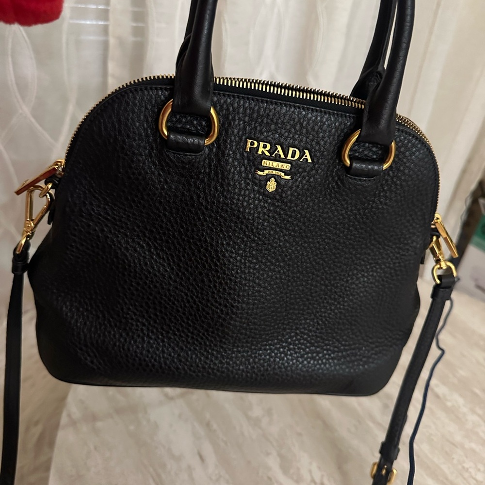 Prada Black Leather Satchel with Gold Hardware